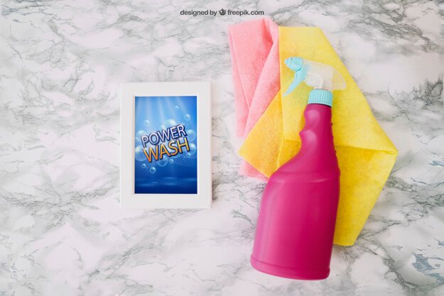 Cleaning mockup with spray bottle Free Psd