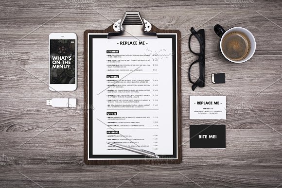 Clipboard Menu Card Design for Restaurant Branding