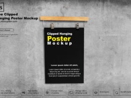 Free Clipped Hanging Poster Mockup PSD Template