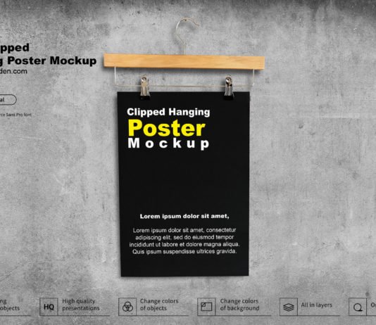 Free Clipped Hanging Poster Mockup PSD Template