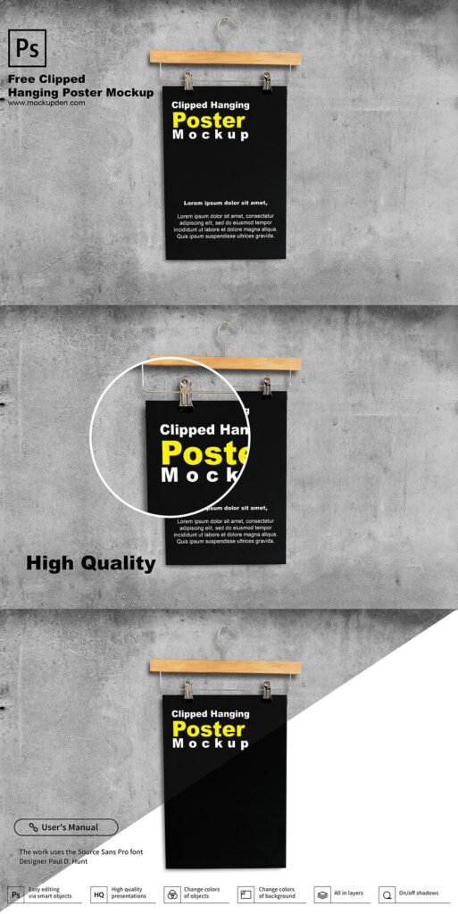 Free Clipped Hanging Poster Mockup PSD Template