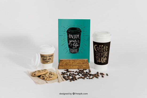 Coffee Beans Packaging Paper Bag With Coffee Cup Illustration