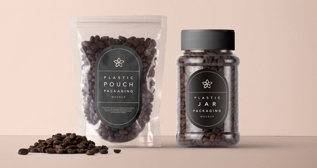 Coffee Beans Packaging Plastic And Box Mockup