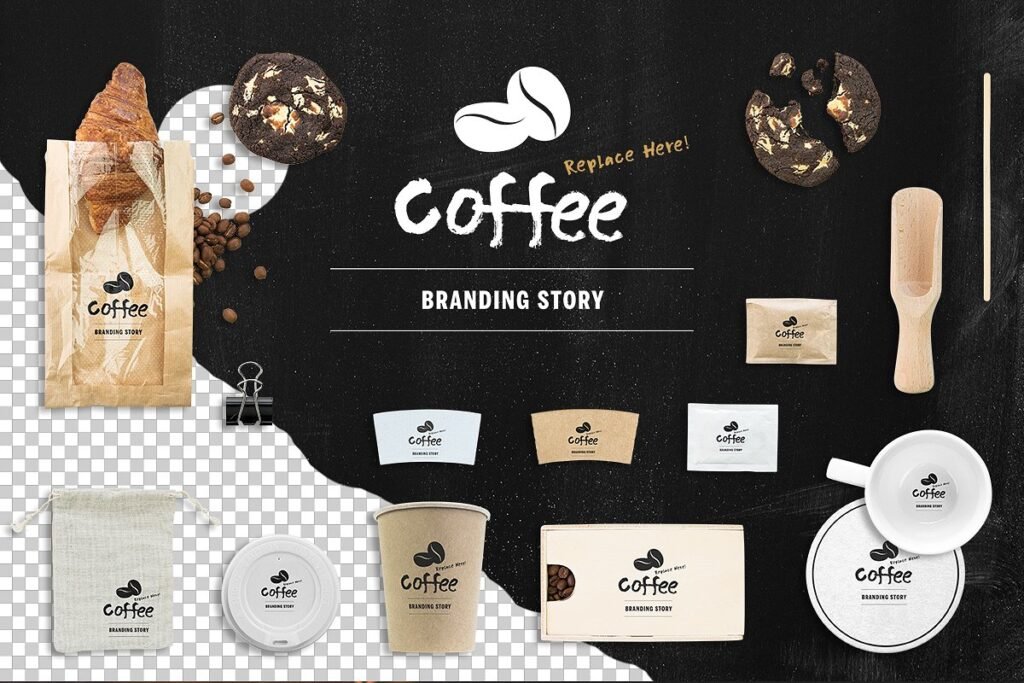 Coffee Branding Mockup Scene With Black Background