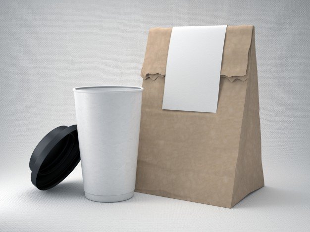 Coffee Packaging Bag With Coffee Cup Mockup