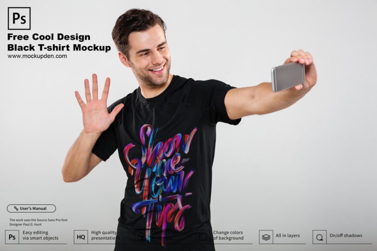 Free Cool Design Black T-Shirt Mockup PSD Template