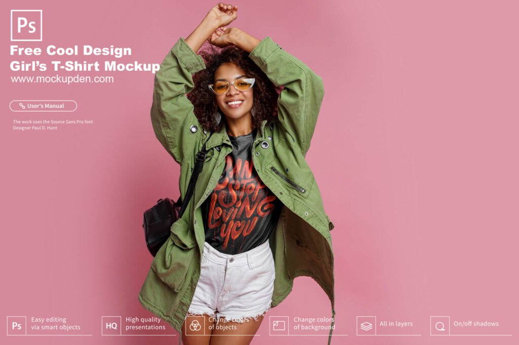 Download Free Cool Design Girl's T-Shirt Mockup PSD Template