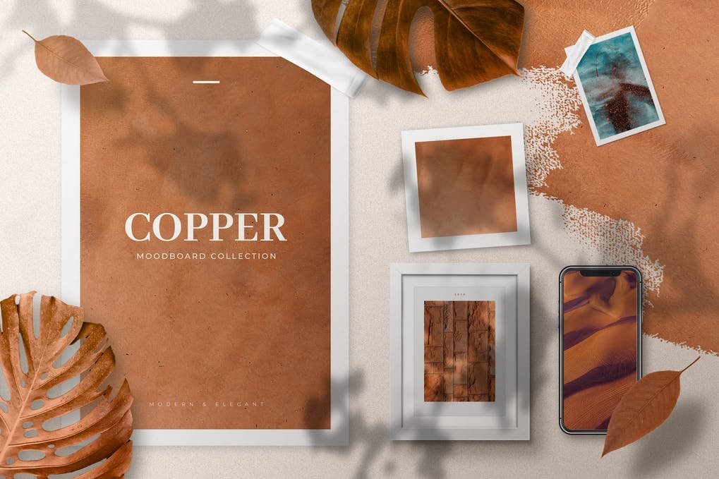 Copper Realistic Moodboard Mockups