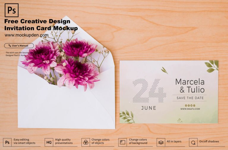 Free Creative Design Invitation Card Mockup PSD Template