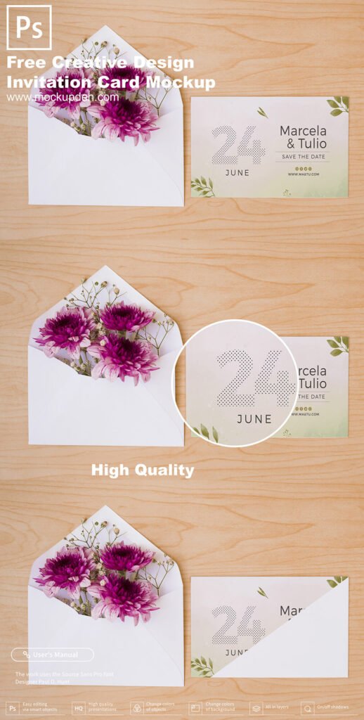 Download 25 Free Designer Wedding Invitation Mockup Card Ticket PSD Mockup Templates