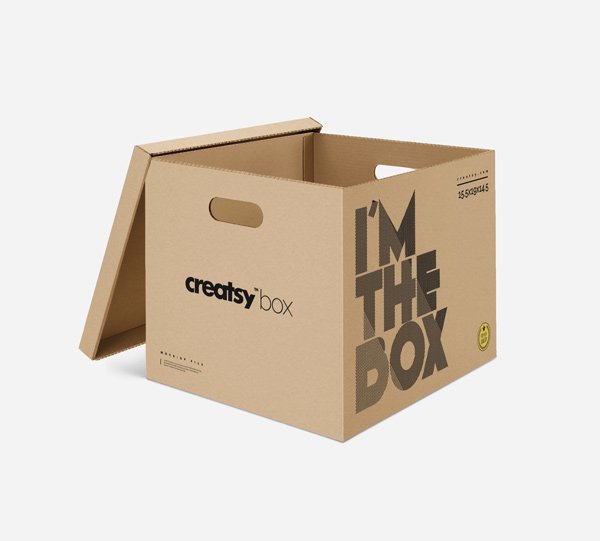 Creatsy Open Cardboard Paper Shipping Box Mockup