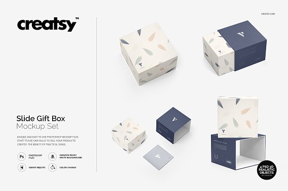 Creatsy Slide Paper Gift Box Mockup