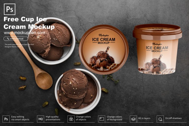 Free Cup Ice Cream Mockup PSD Template