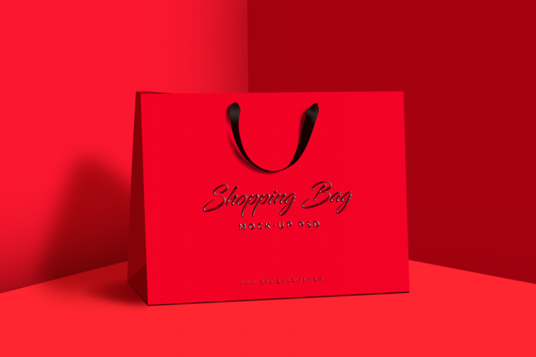 Deep Red Color Shopping Bag Mockup