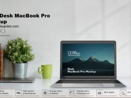 Free Desk MacBook Pro Mockup PSD Template