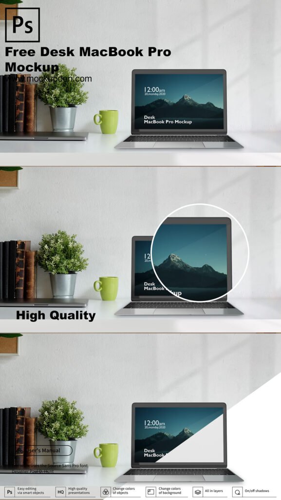 Free Desk MacBook Pro Mockup PSD Template