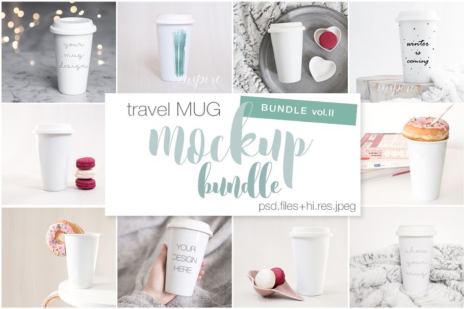 Different Designs Of Ceramic Travel Mug Bundle PSD