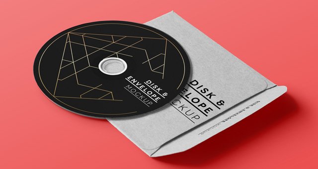 Disk And Envelope Cover Mockup