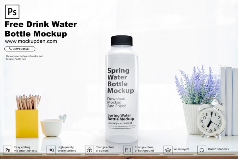 Free Drink Water Bottle Mockup PSD Template