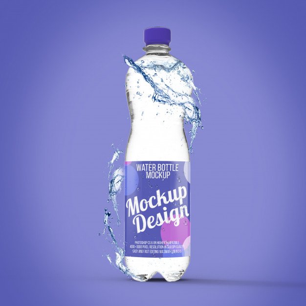 Drinking water bottle with label PSD Mockup
