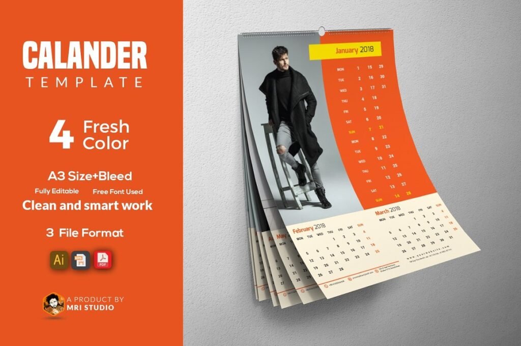 Editable Calendar In Four Color