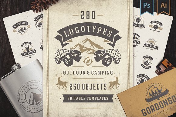 Editable Outdoor & Camping logo and badge Design Set
