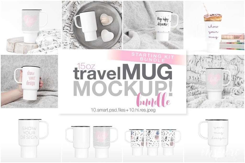 Editable Plastic Travel Mug PSD Mockup