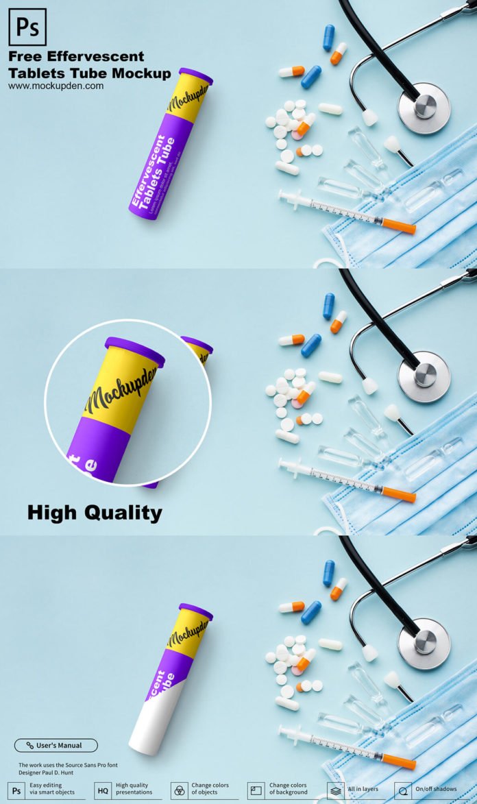 Free Effervescent Tablets Tube Mockup PSD Template - Mockup Den