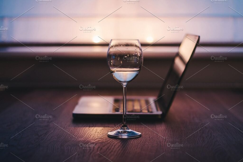 Elegant Scene Of A Laptop And Wine Glass Beside Mockup