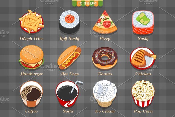 Fast Food Icons PSD Mockup