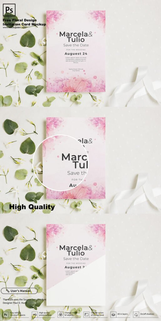 Free Floral Design Invitation Card Mockup PSD Template