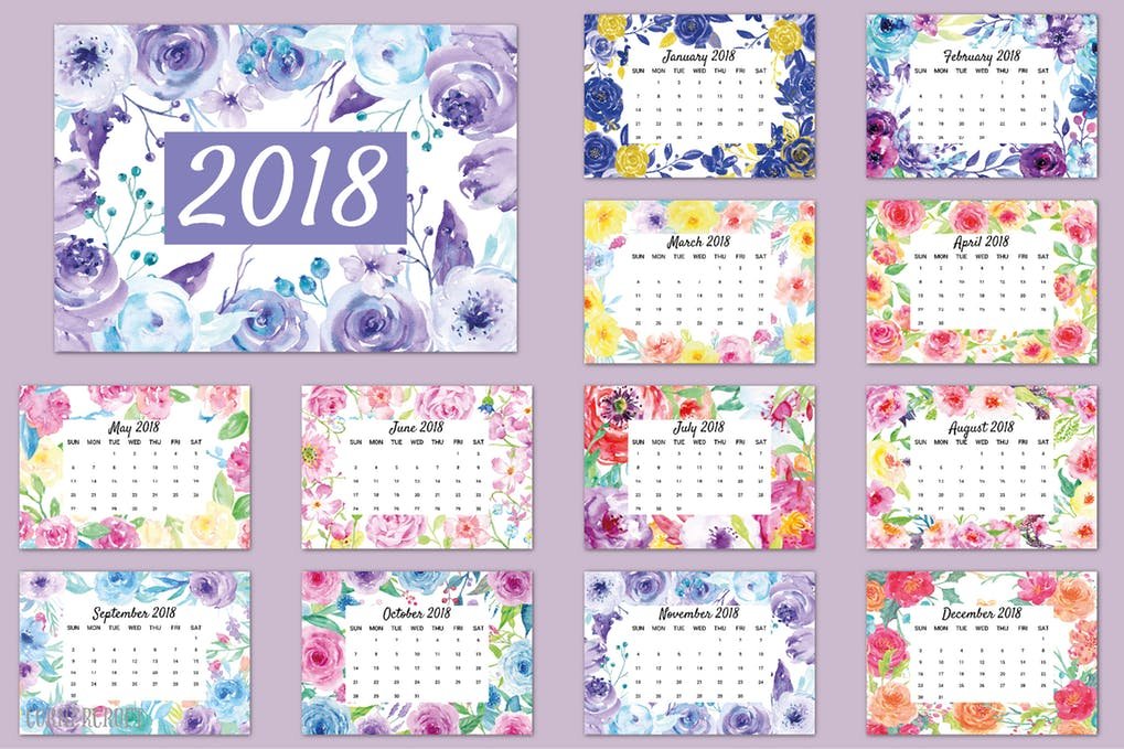 Floral Printed Calendar Mockup