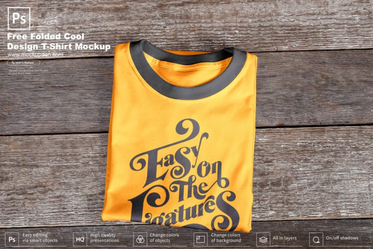 Free Folded Cool Design T-Shirt Mockup PSD Template