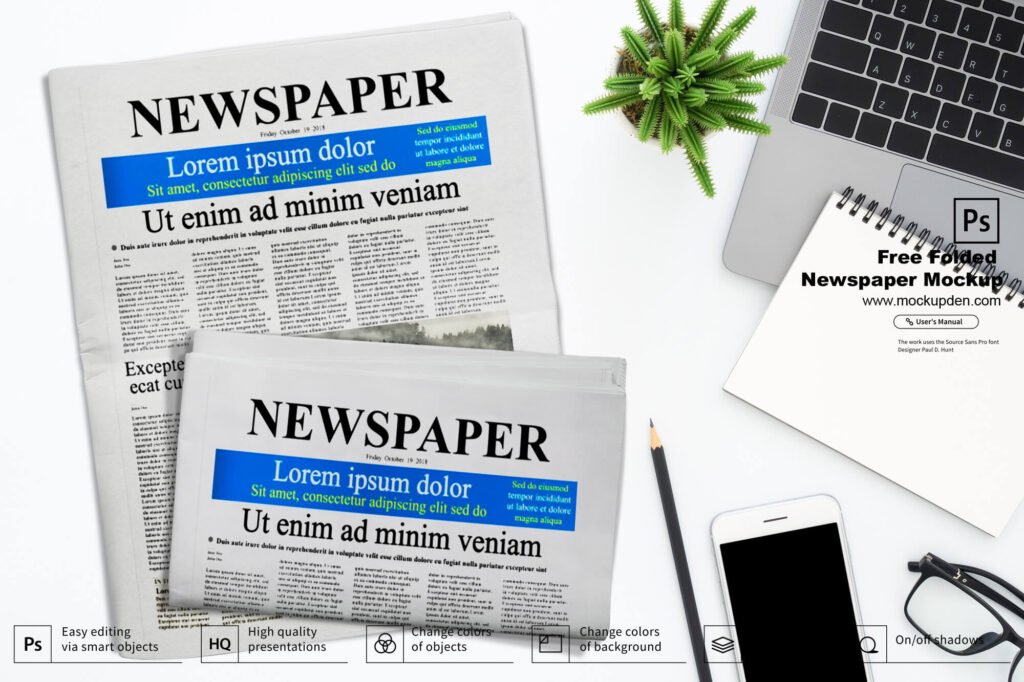 Download Free Folded Newspaper Mockup PSD Template - MockupFree ...