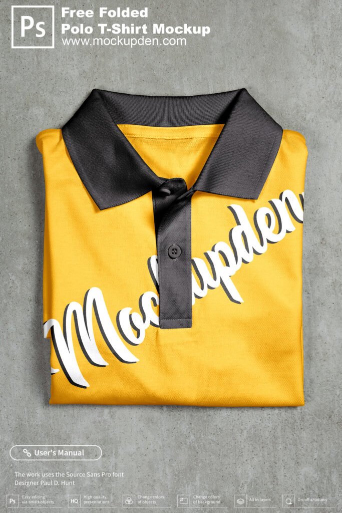 Download Free Folded Polo T-Shirt Mockup PSD Template - Mockup Den