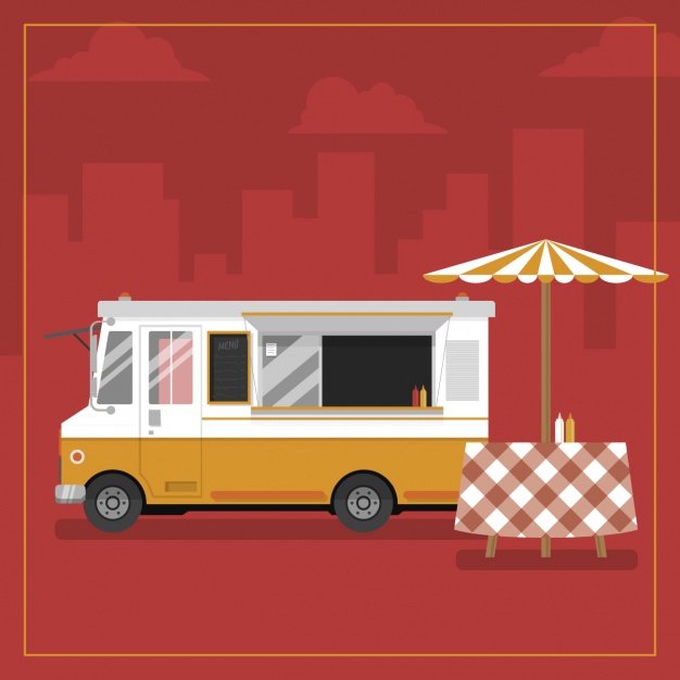 Food Truck With An Umbrella Vector.