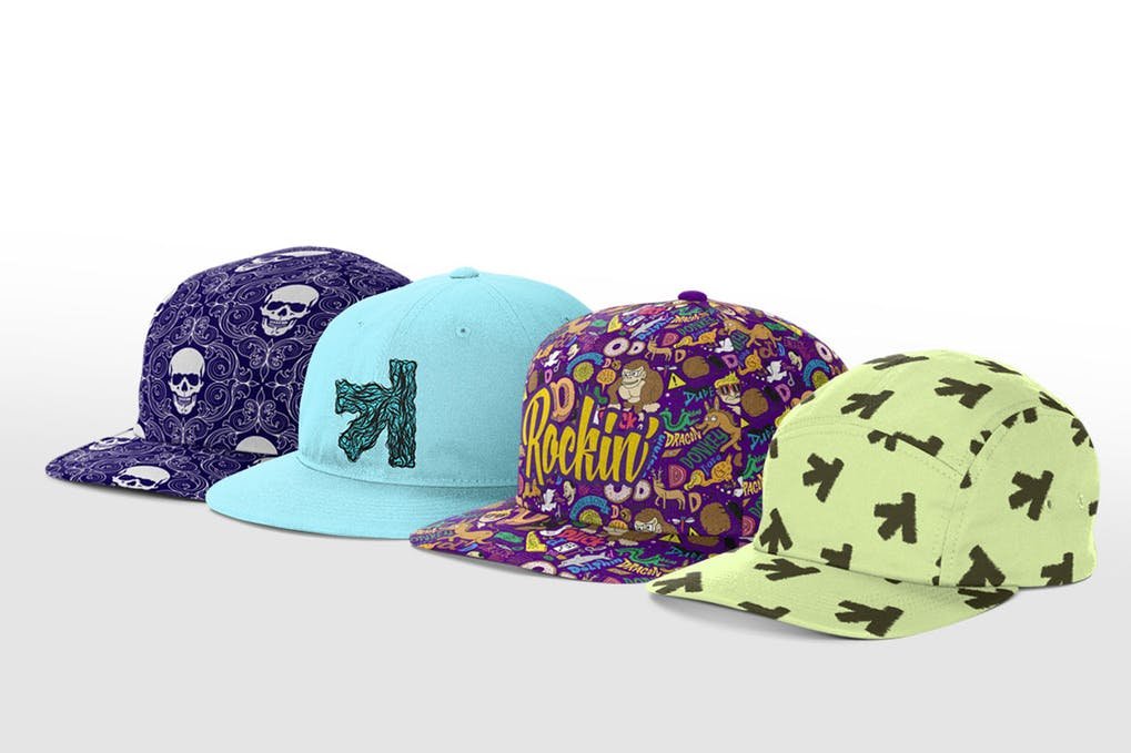 Four Different Color Printed Snapback Cap Illustration