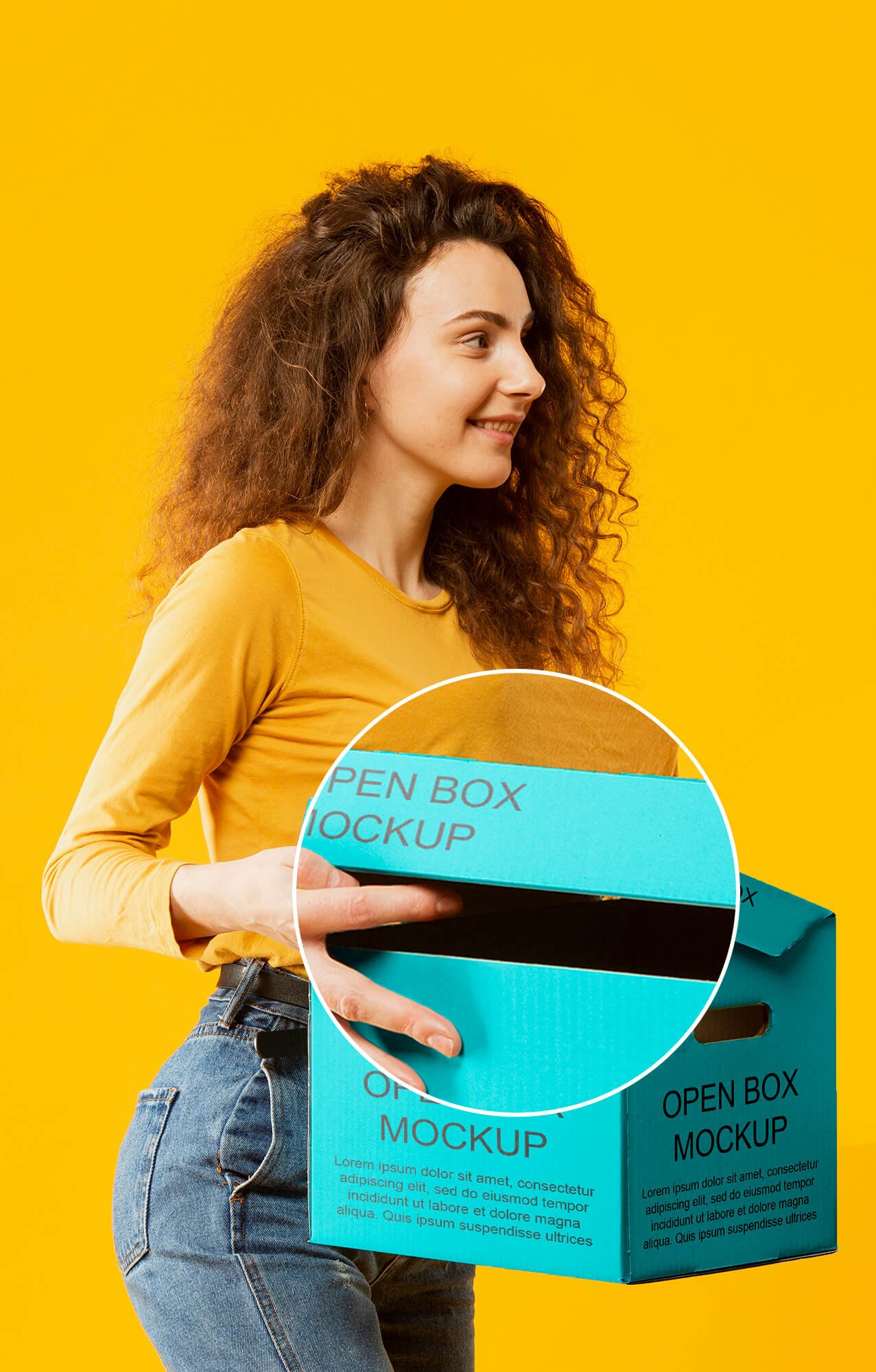 Free Woman Holding Open Box Mockup PSD Template