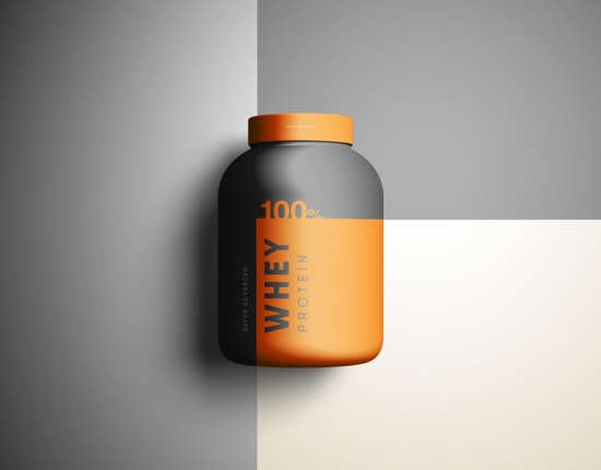Free PSD Whey Protein Supplement Box Mockup.