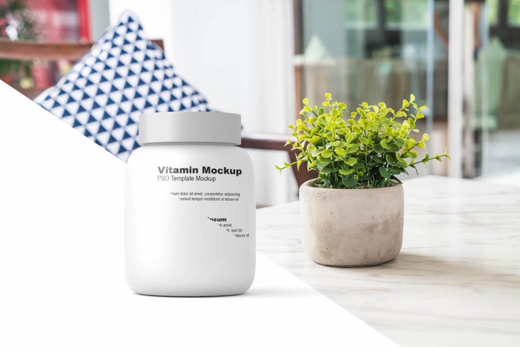 Free Vitamin Bottle Mockup PSD Template