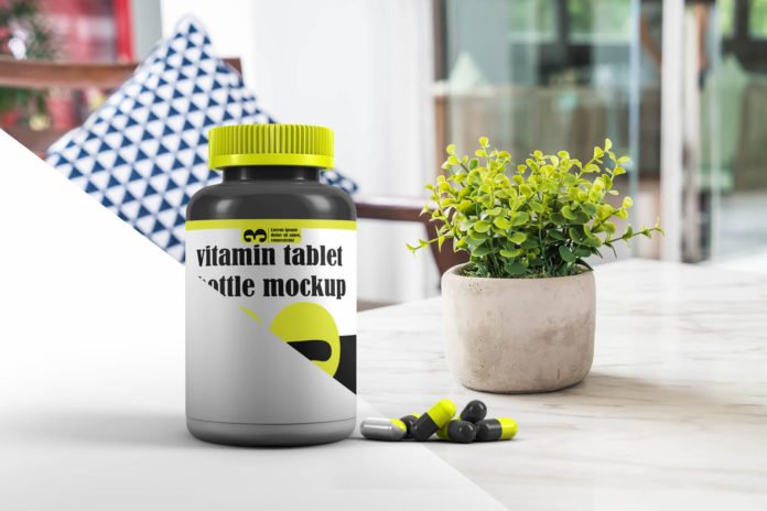 Download Free Vitamin Tablet Bottle Mockup PSD Template | Mockup Den