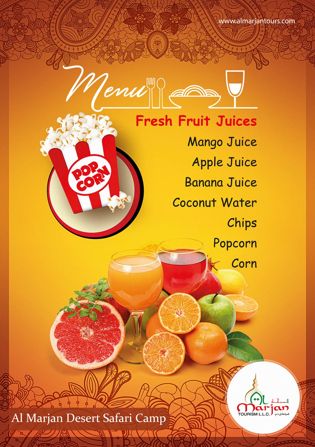 Fresh Fruit Juices Menu Card Design PSD