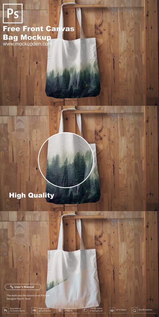 Download Free Front Canvas Bag Mockup PSD Template - Mockupden
