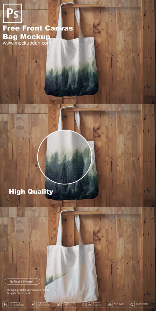 Free Front Canvas Bag Mockup PSD Template