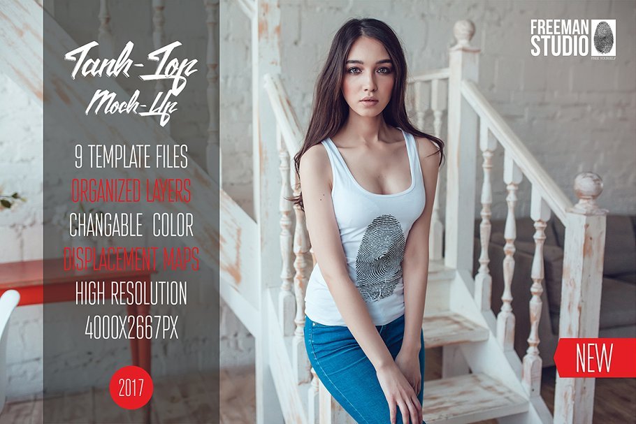 Girl Posing In Denim Jeans And White Tank Top Design Template