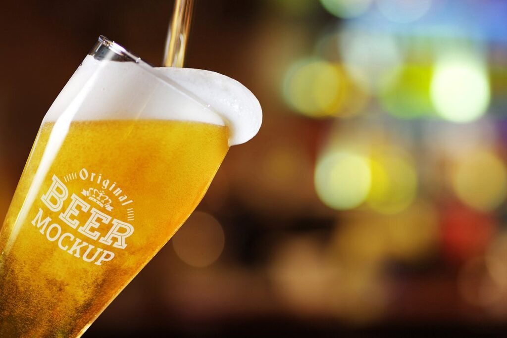 Glass Full Beer Mockup With Attractive Blurred Background