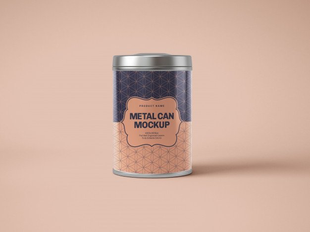 Glossy metal tin can box mockup Premium Psd