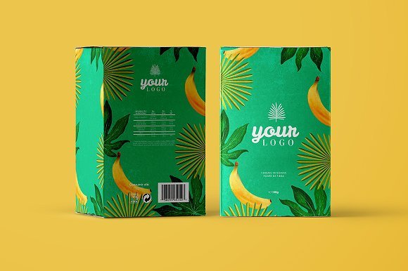 Green Floral Printed Paper Box Packaging in PSD Format