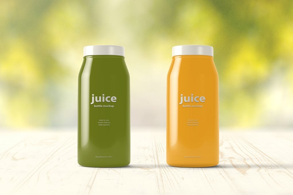 Green and Yellow Juice Bottle PSD Mockup