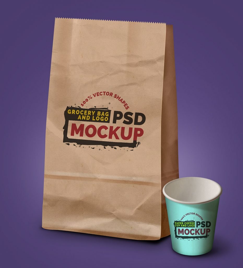 Grocery Bag And Logo PSD Mockup